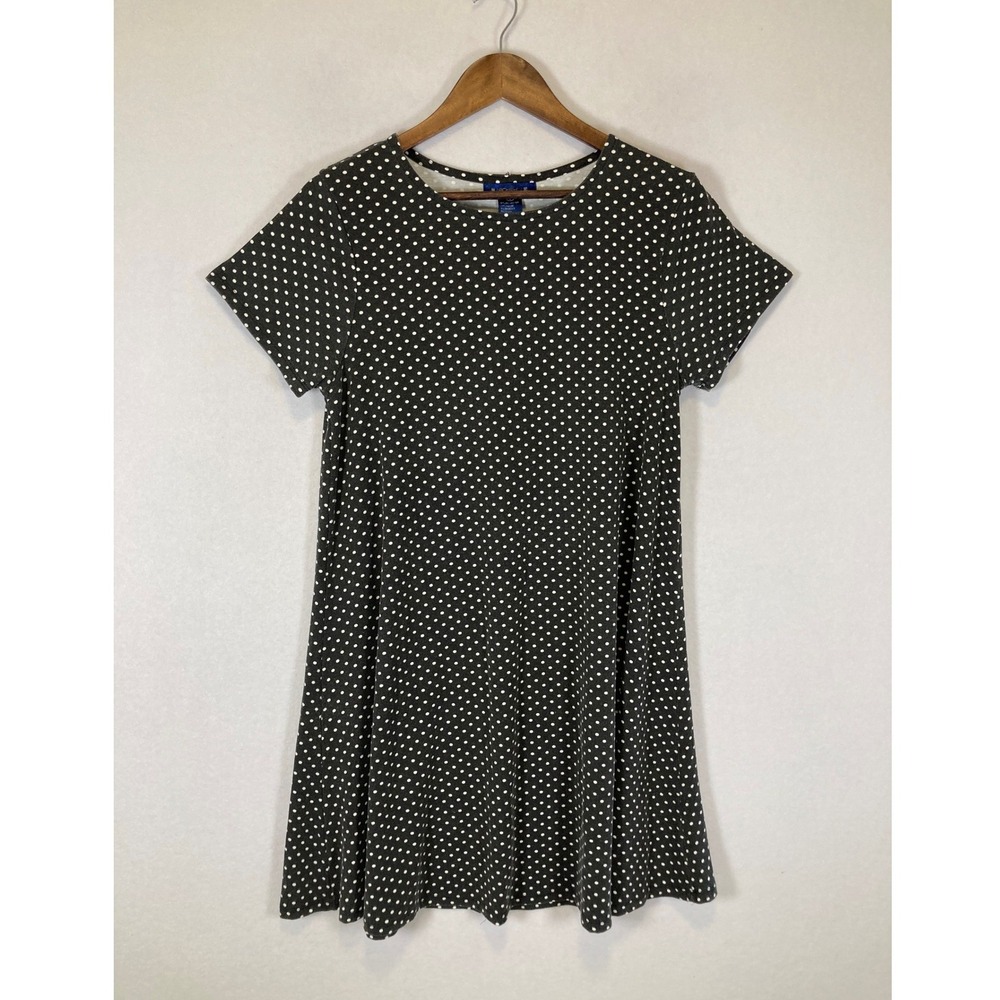 Retro Mod Architect Women‎ Large Black White Polka Dot Swing T-Shirt Dress